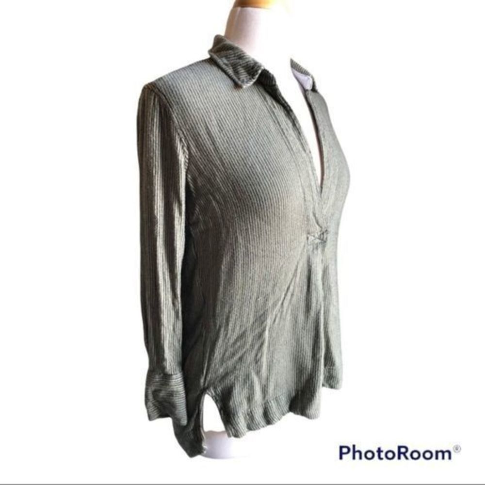 Free people soft pop over hi low green striped collared top small - Picture 3 of 7